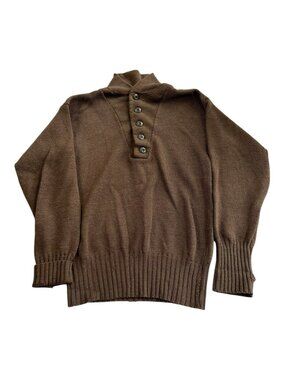 Jack Young Mens Medium 100% Wool Brown Olive Drab Shawl Button Sweater Slim Fit